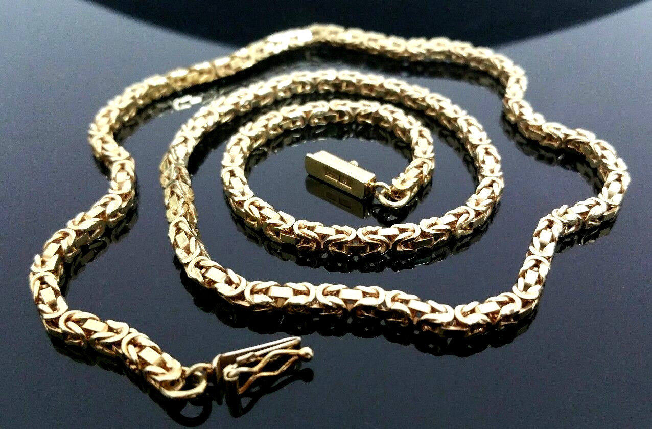 Solid 14 Karat Yellow Gold 3mm Kings Link 18 inch Box Byzantine Chain Necklace