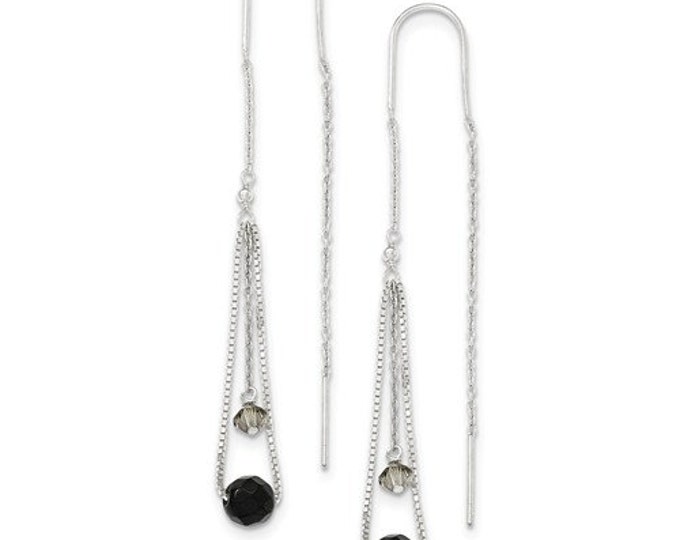 Stunning 925 Sterling Silver Black & Turmarine Crystal Threader Earrings