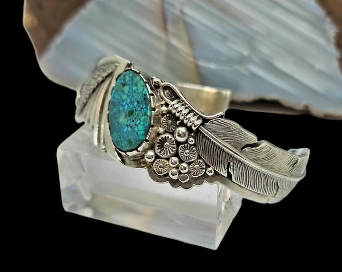 Thomas Jim Navajo 925 Sterling Silver Natural Turquoise Cuff Bracelet.