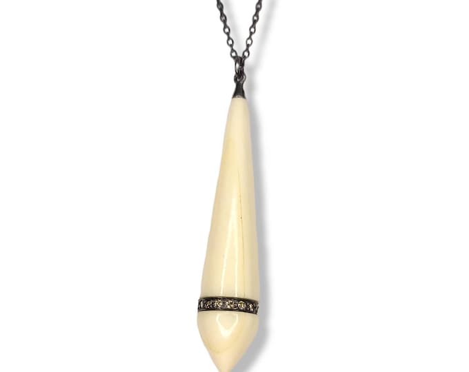 Handcrafted Black Rhodium-Plated 925 Sterling Silver 0.25 CTW Natural Champagne Diamond Pendulum Pendant W/20"-22" Chain.