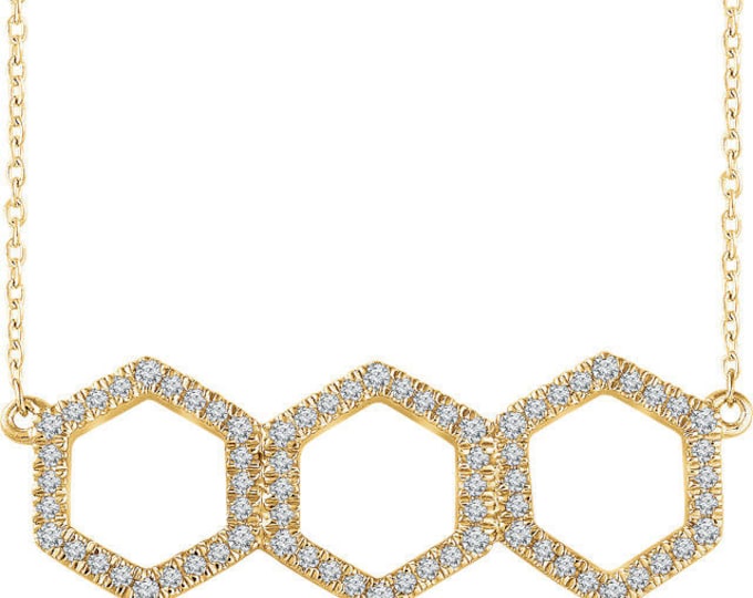 Custom Handcrafted 14 Karat White, Yellow Or Rose Gold 1/4 CTW Diamond Geometric Adjustable 16-18" Necklace & Pendant