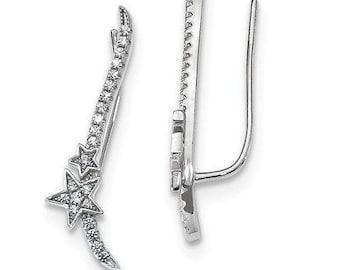 Gorgeous Custom Solid Sterling Silver Rhodium-plated CZ Star Ear Climber Earrings