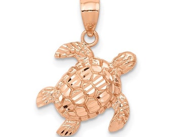 14K Rose Gold Diamond Cut Turtle Pendant
