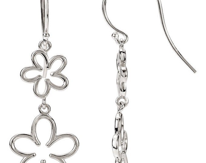 Beautiful 14 Karat White or Yellow Gold  Flower Drop Dangle Earrings