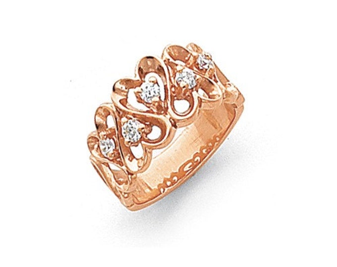 14k Rose Gold Polished AA Diamond heart ring
