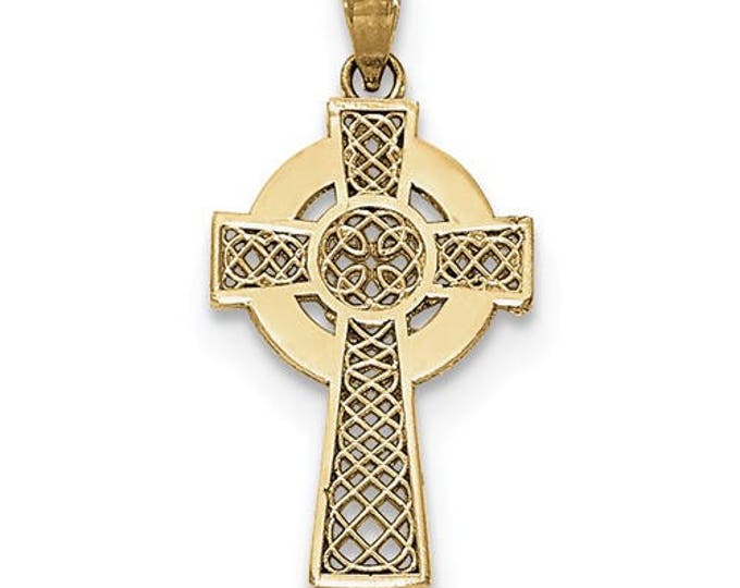 14 Karat Yellow Gold Diamond Cut Celtic Cross Pendant