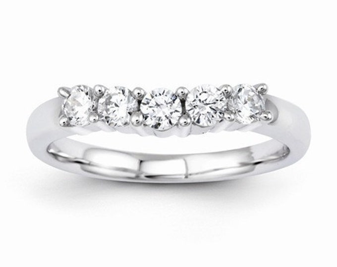 Beautiful 14 Karat White Gold 0.50 Carat Diamond Curved Wedding Band.