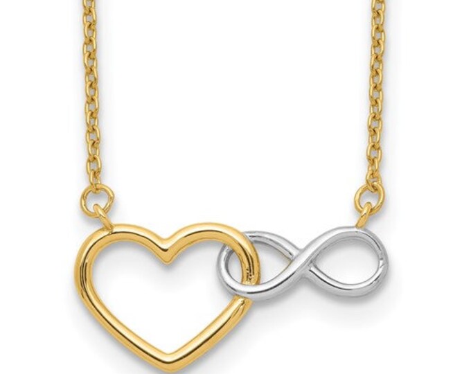 Beautiful 14K Yellow & White Gold Heart with Infinity Symbol Necklace, 17"