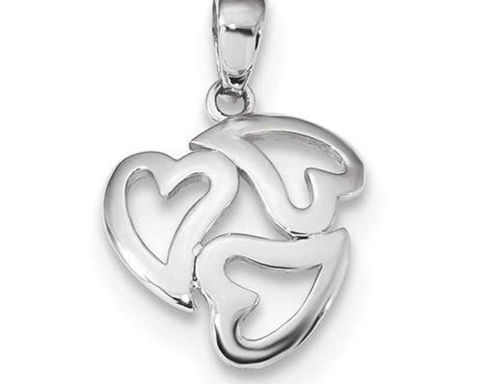 Custom Solid 14 Karat White or Yellow Gold Polished Cut-out 3-Heart Pendant.