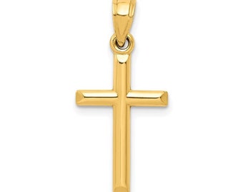 Magnifique pendentif croix minimaliste en or jaune ou blanc 14 carats ou 10 carats.