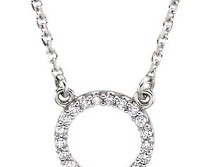 Beautiful 14 Karat White, Yellow or Rose Gold 1/10 Carat Diamond Circle 16" Necklace