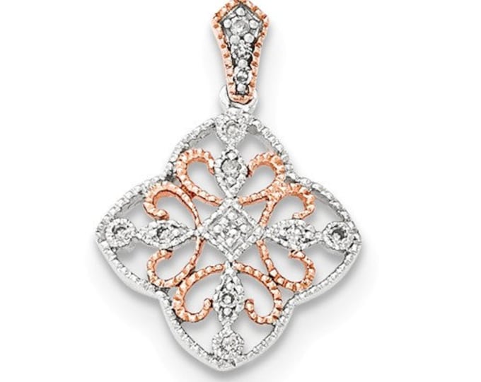 14 Karat White & Rose Gold Filigree Diamond Pendant