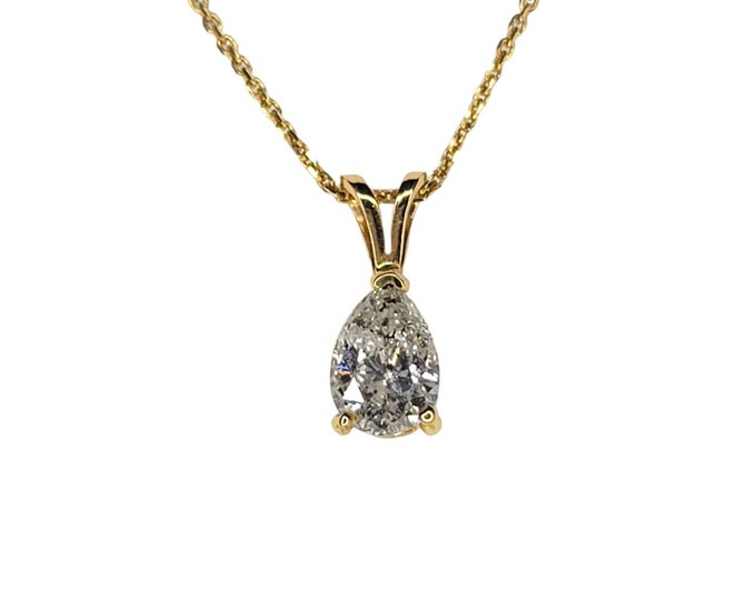 Gorgeous 14K Yellow Gold 1.00 Carat Pear Cut Diamond Pendant.