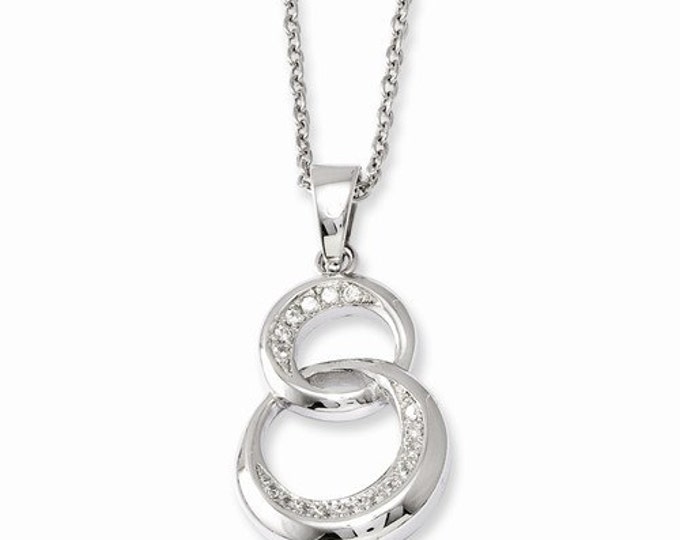 Gorgeous 925 Sterling Silver & CZ Brilliant Embers Polished Circle Pendant and 18" Necklace.