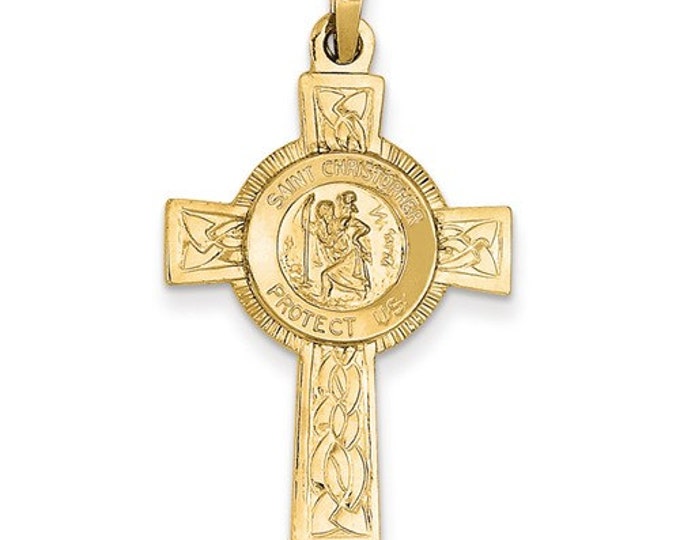 14 Karat Yellow Gold St. Christopher or St. Michael Cross Medal Pendant