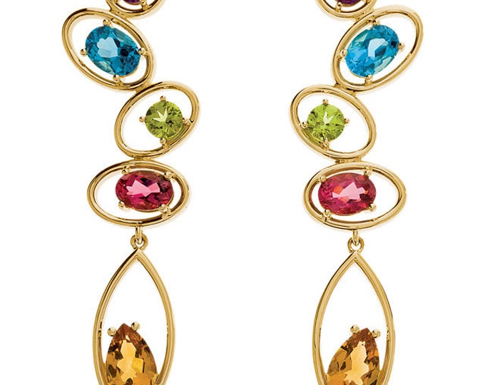 Gorgeous Handcrafted 14 Karat Yellow & White Gold Multi Gemstone Drop Earrings