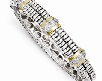 Beautiful 925 Sterling Silver w/14k 1/4ct. Diamond Bangle Bracelet