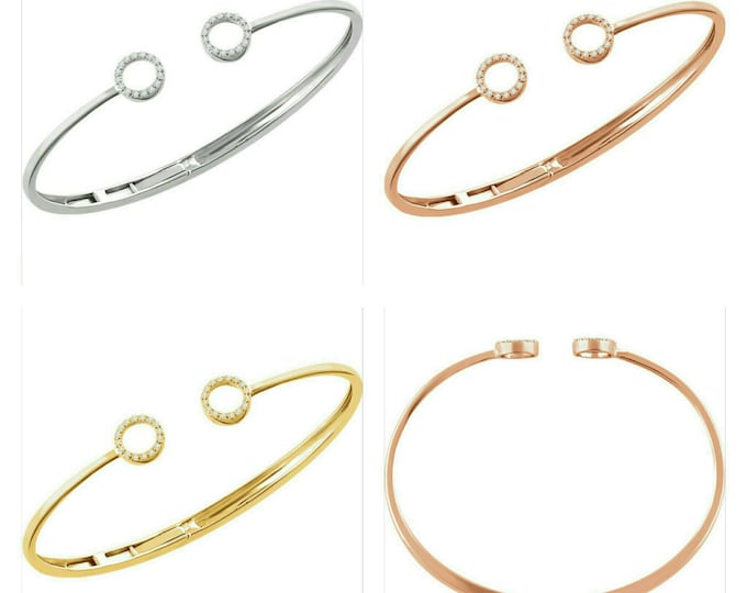 Beautiful 14 Karat White, Rose Or Yellow Gold 1/6 CTW Diamond Circle Hinged Cuff Bangle 7" - 8" Bracelet