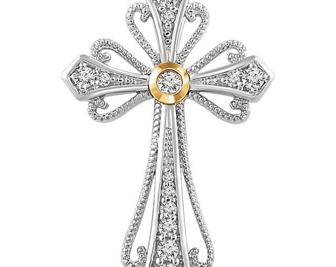 14kt White & Yellow 1/6 CTW Diamond Cross Pendant