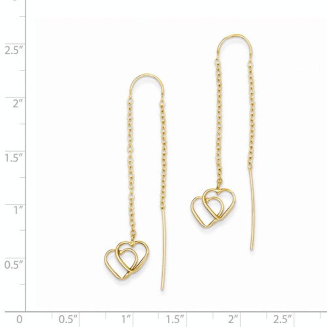 Beautiful 14 Karat White Gold Double Heart Threader Earrings Etsy