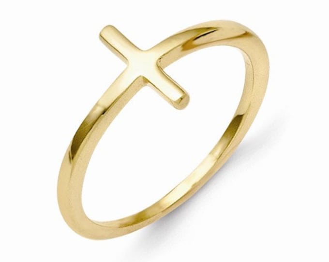 Solid 14 Karat Gold Sideways Cross Ring