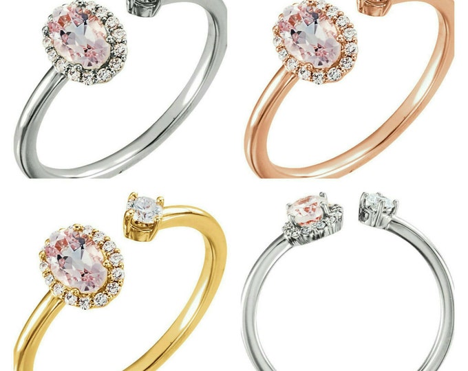 Gorgeous 14 Karat White, Rose Or Yellow Gold 0.50 Carat Pink Morganite & 1/6 Carat Diamond Ring.