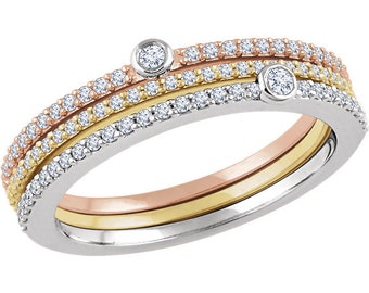 Gorgeous 14K White, Yellow, & Rose Gold  3/8 CTW Diamond Set of 3 Stackable Rings
