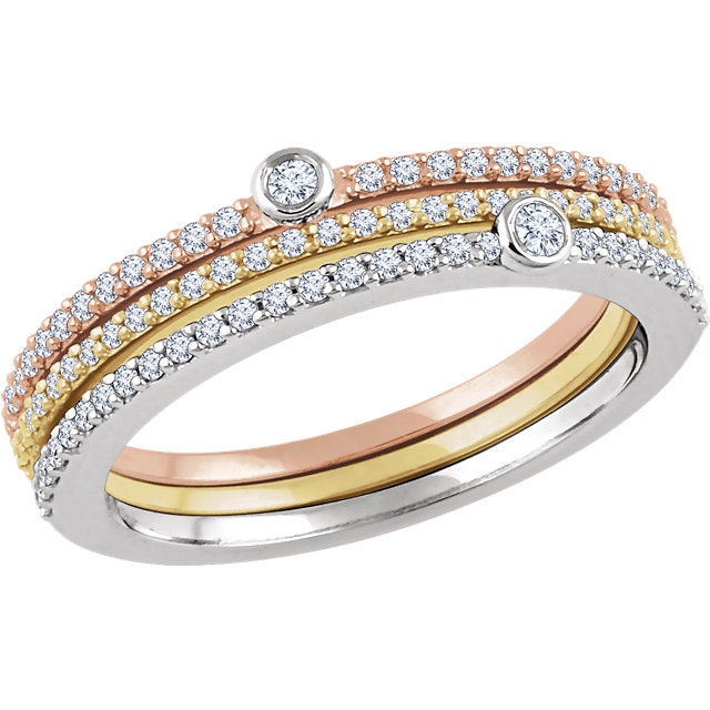 Gorgeous 14K White, Yellow, & Rose Gold 3/8 CTW Diamond Set of 3