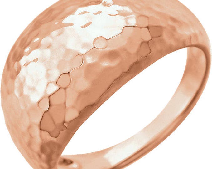 Custom Solid 14 Karat Rose, White or Yellow Gold 12mm Hammered Dome Ring