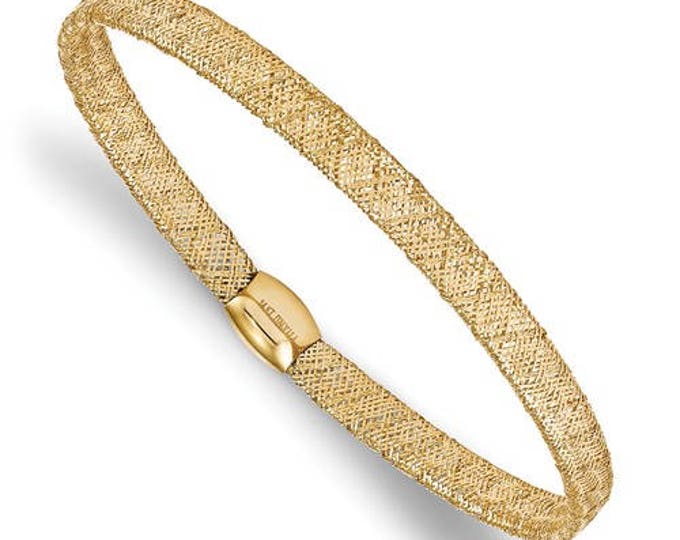 Stunning 14 Karat Yellow or White Gold Fancy Stretch Adjustable Bangle Bracelet.