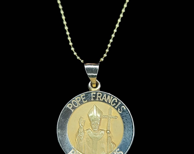 14K Yellow Gold "Pope Francis Pray For Us" 26.85mm X 18.75mm Medal Charm Pendant