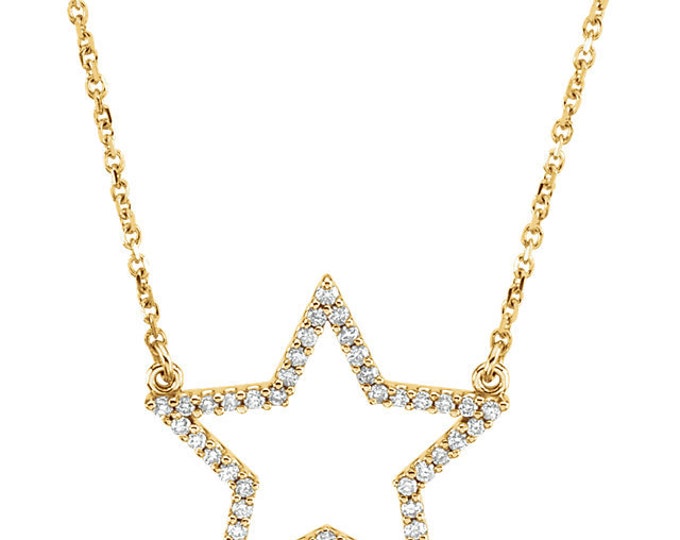 Stunning 14 Karat White, Rose or Yellow Gold 1/4 Carat Diamond Star 16" Necklace