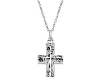 Sterling Silver Antiqued Cross Ash Holder 18" inch Necklace