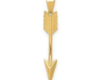 Handmade Solid 14K Yellow or White Gold 3D Love Arrow Pendant.