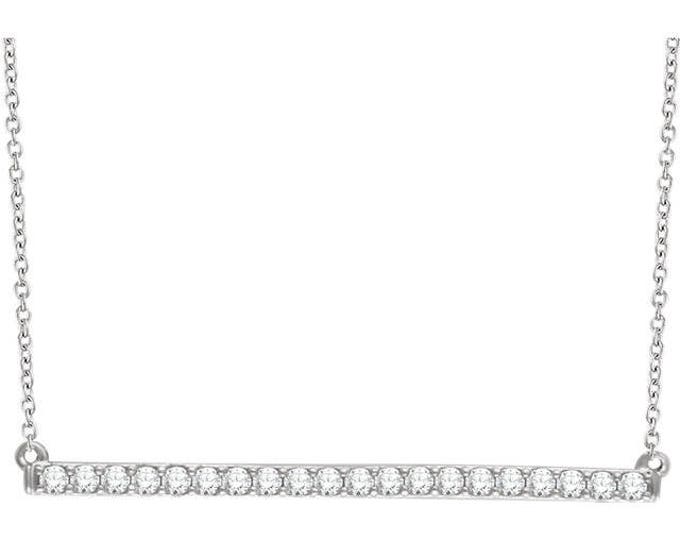 Gorgeous 14 Karat White, Rose or Yellow Gold 1/2, 1/3 or 1/6 CTW Diamond Bar 16-18" Necklace