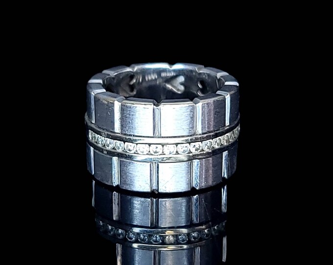 Handcrafted 18K White Gold 13mm Wide VS G-H 0.50 Carat Diamond Band.