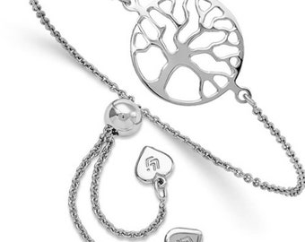 Handmade Rhodium 925 Sterling Silver Tree Of Life Adjustable Bolo Bracelet 5"-9"