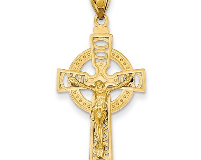 14 Karat Yellow Gold Polished Celtic Crucifix Cross Pendant