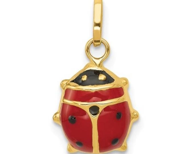 Handmade 14K Yellow Gold Red Enameled Ladybug Charm Pendant.