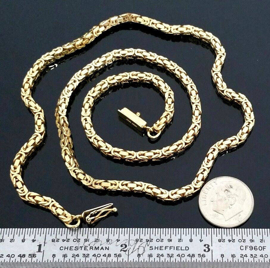 Solid 14 Karat Yellow Gold 3mm Kings Link 18 inch Box Byzantine Chain ...