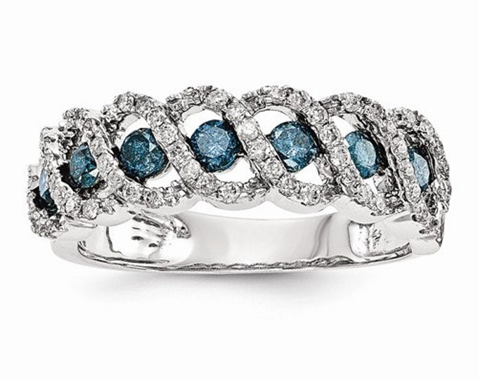 Stunning 14k White Gold Blue & White Diamond Band