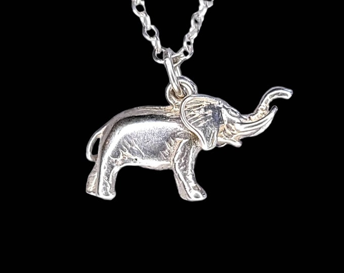 Adorable Handmade Rhodium-Plated 925 Sterling Silver 3-D Elephant Charm Pendant.