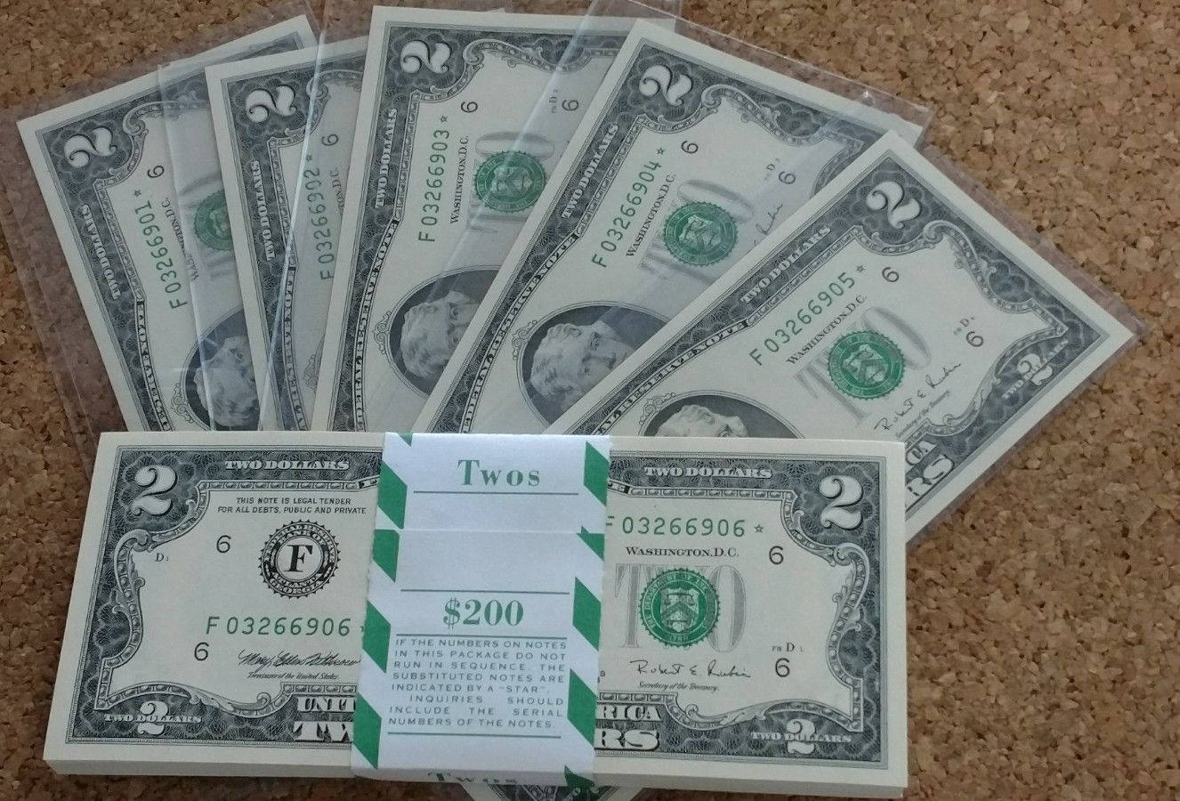 100 Gem Uncirculated Consecutive 1995 2.00 Dollar STAR NOTES