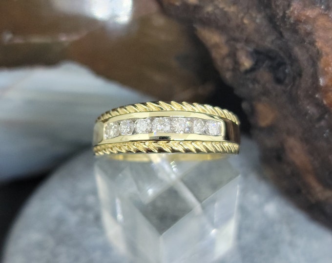 Handcrafted Nautical Inspired 14K Yellow Gold SI1 G-H 5/8 CTW Diamond Band.