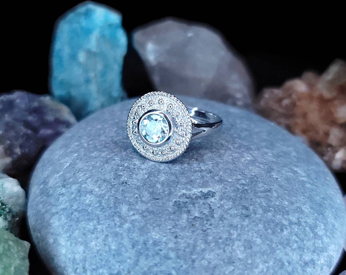 Handcrafted 14K White Gold Natural 1.00 Carat Bezel Set Aquamarine Ring.