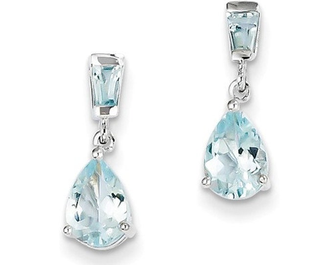 14k White Gold Aquamarine Dangle Earrings