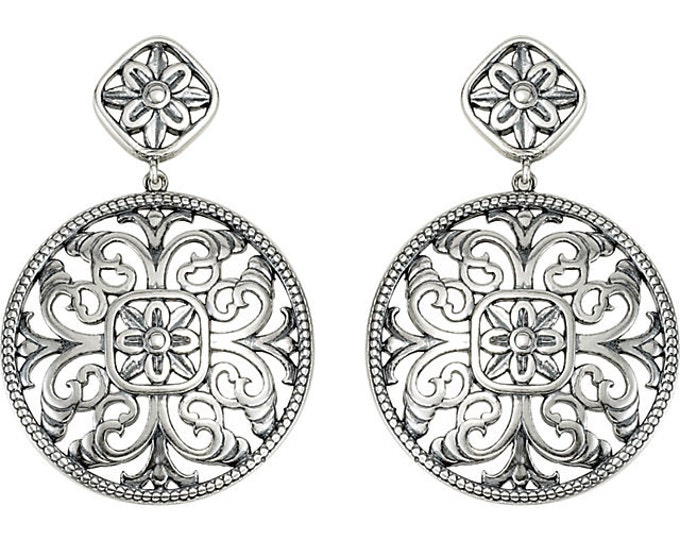 Gorgeous 925 Sterling Silver & 14 Karat White Gold Filigree Drop Dangle Earrings