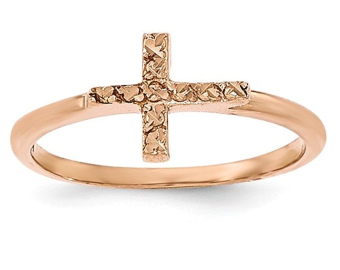 14 Karat Rose Gold Nugget Cross Ring