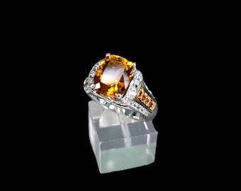 Rhodium-Plated 925 Sterling Silver & Yellow Gold Natural 4.00 CTW Golden Citrine Ring.