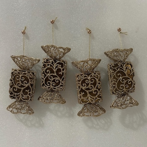 Large Christmas Tree Candy Ornament with gold glitter and brown bronze